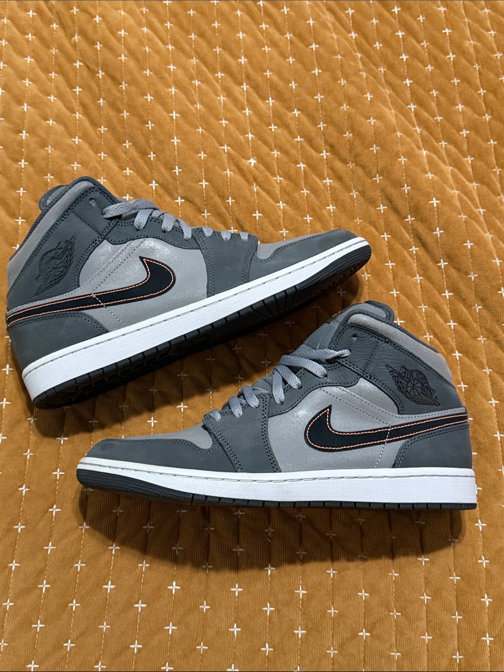 Nike Air Jordan 1 Mid Men's Sneakers - Gray with Black Swoosh No Box